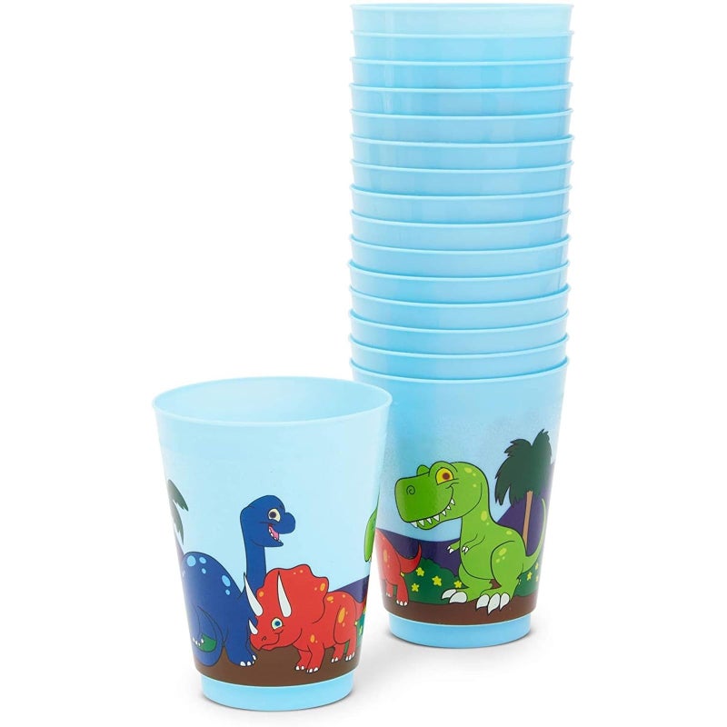 BLUE PANDA 16 Pack Plastic Dinosaur Cups for Kids, Cartoon Dino Party Favors for Birthday Party Supplies and Dinosaur Birthday Decorations (16 O) - Image 5